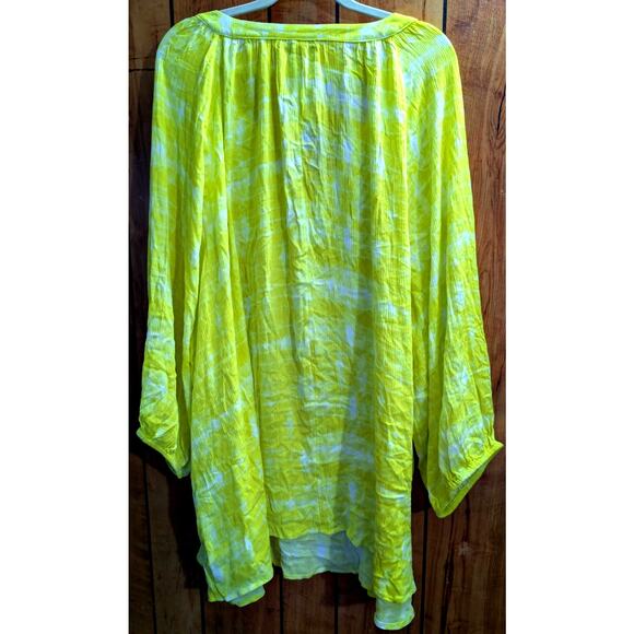 Lane Bryant Top Shirt Blouse Plus Size 38/40 7X Yellow White Tie Dye Long Sleeve - Picture 5 of 5